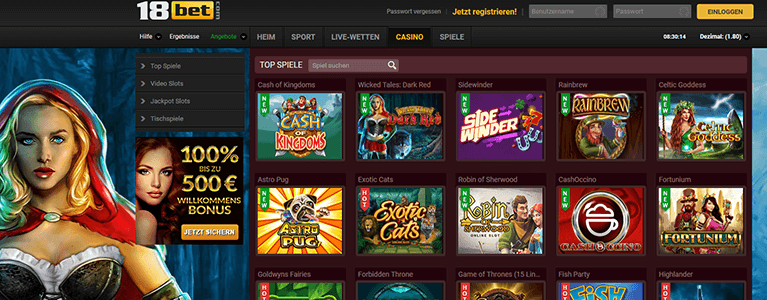 18bet Casino Spieleauswahl